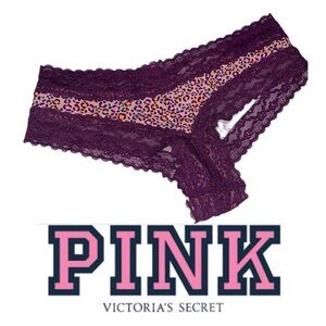 PINK Victoria's Secret Purple Lace‎  Leopard Cheeky Panties Underwear - P087 XS